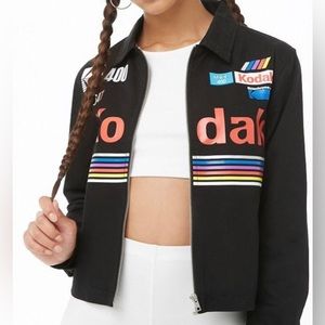 Kodak Racing Style Collared Zip Front Lined Graphic Jacket, sz M